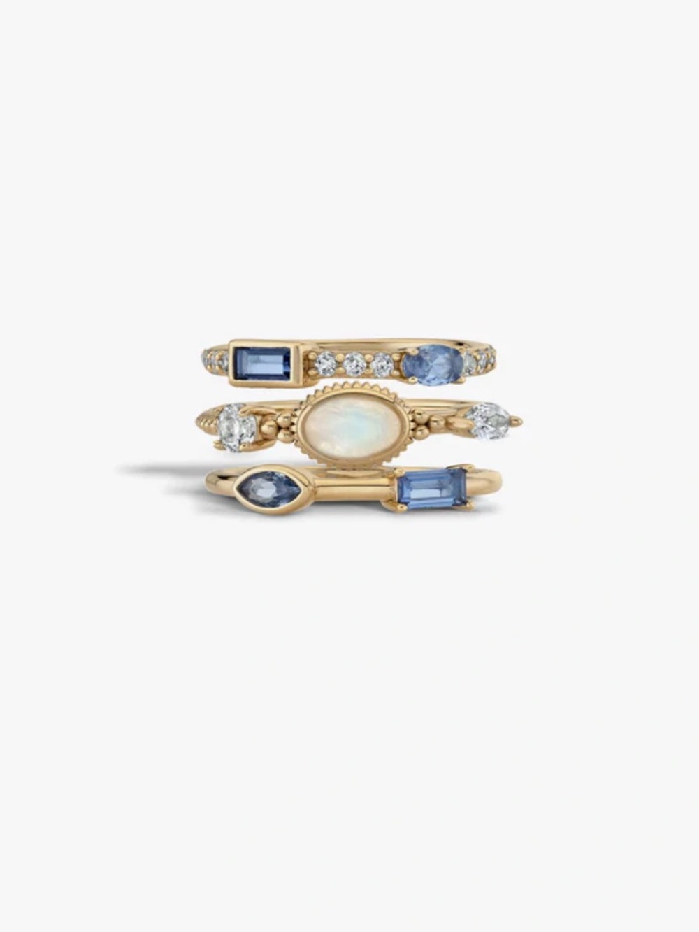 AWE Inspired Oracle Stacking Ring Set - Gold with Blue and Pearl Stones - Picture 4 of 7
